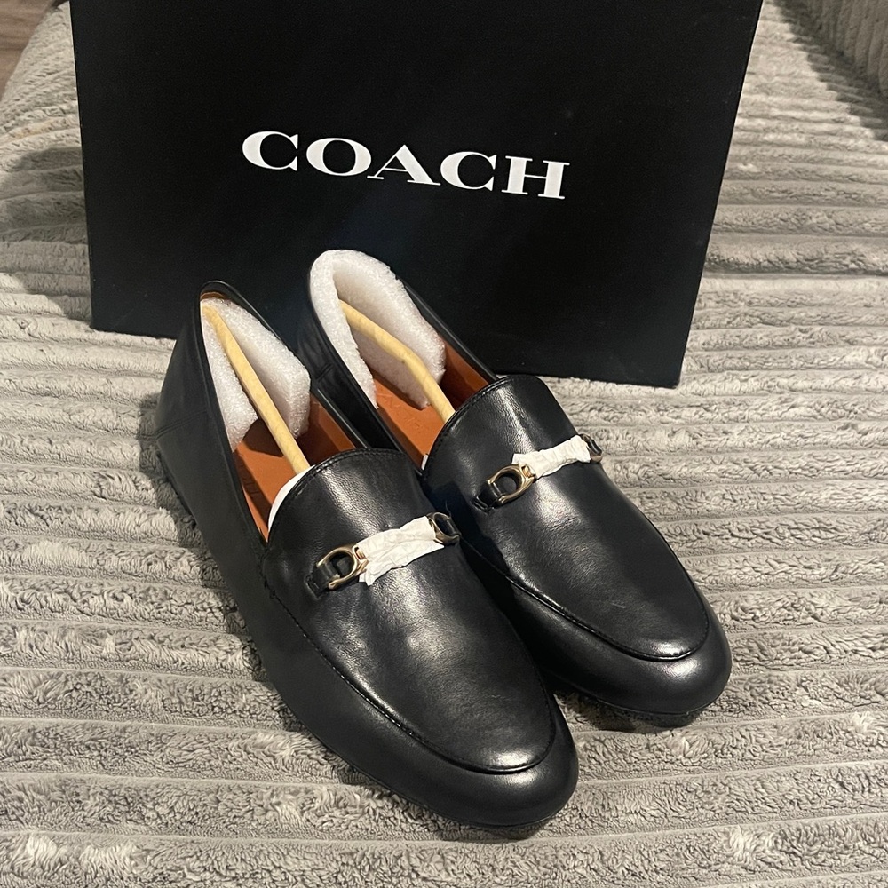 Unisex Coach Black Leather Loafers